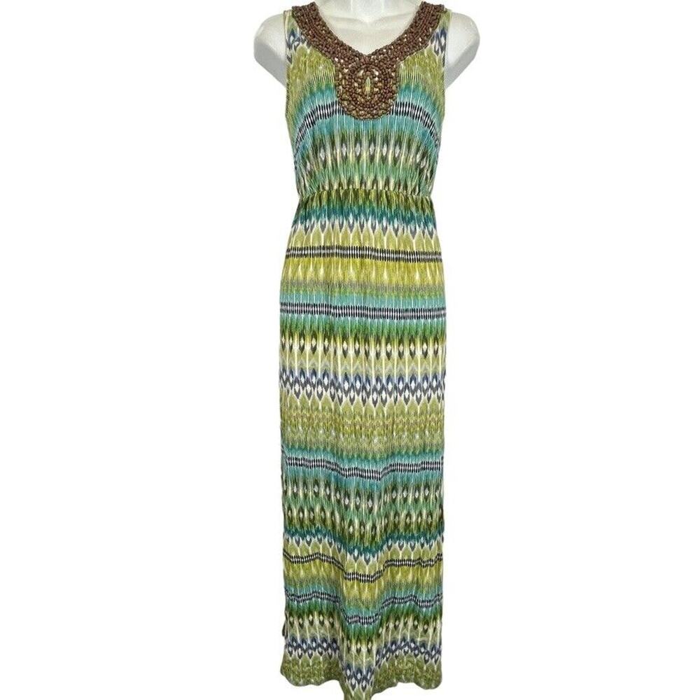 Sonoma Life + Style Womens Beaded Knit Maxi Sleeveless Cotton Tribal Dress sz S